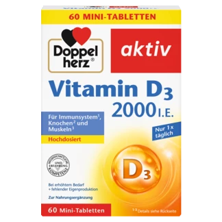 Abbildung der Produktverpackung Doppelherz aktiv Vitamin D3 2000 I.E. Frontansicht